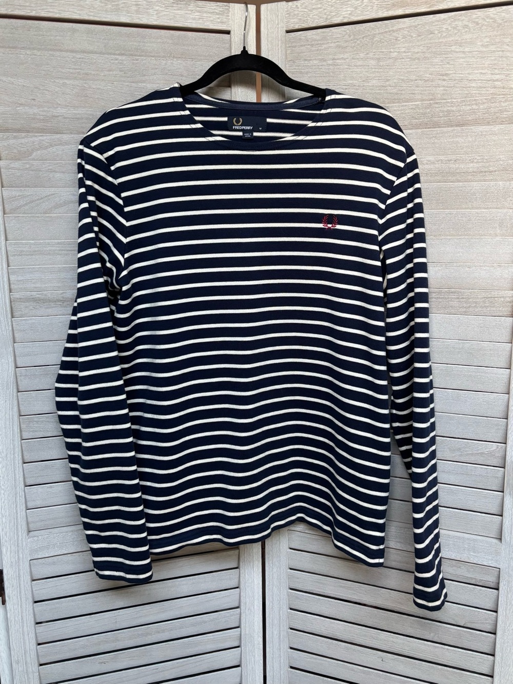 Fred Perry Mens Navy & White Striped Long-Sleeve Crewneck Med